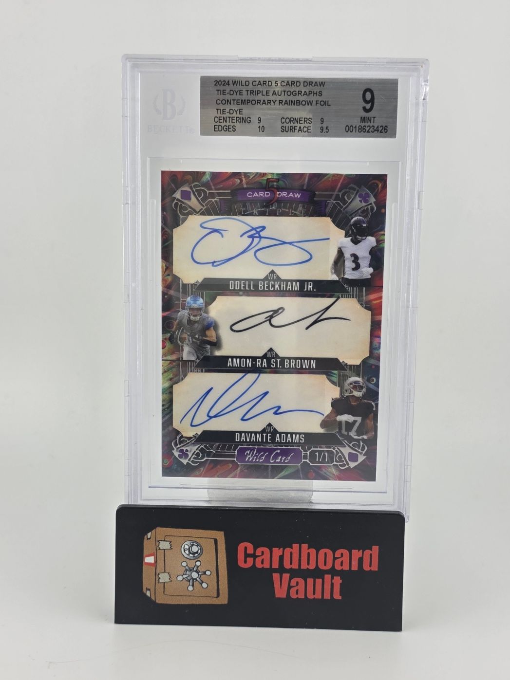 2024 Wild Card Tye Dye Triple Autographs Odell Beckham Jr Amon Ra St Brown Davante Adams  Beckett 9 0018623426