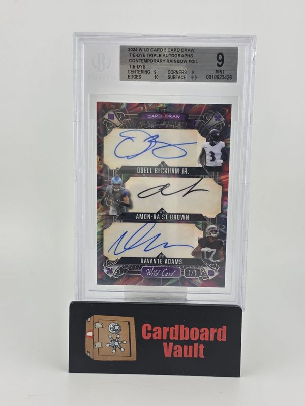 2024 Wild Card Tye Dye Triple Autographs Odell Beckham Jr Amon Ra St Brown Davante Adams  Beckett 9 0018623426