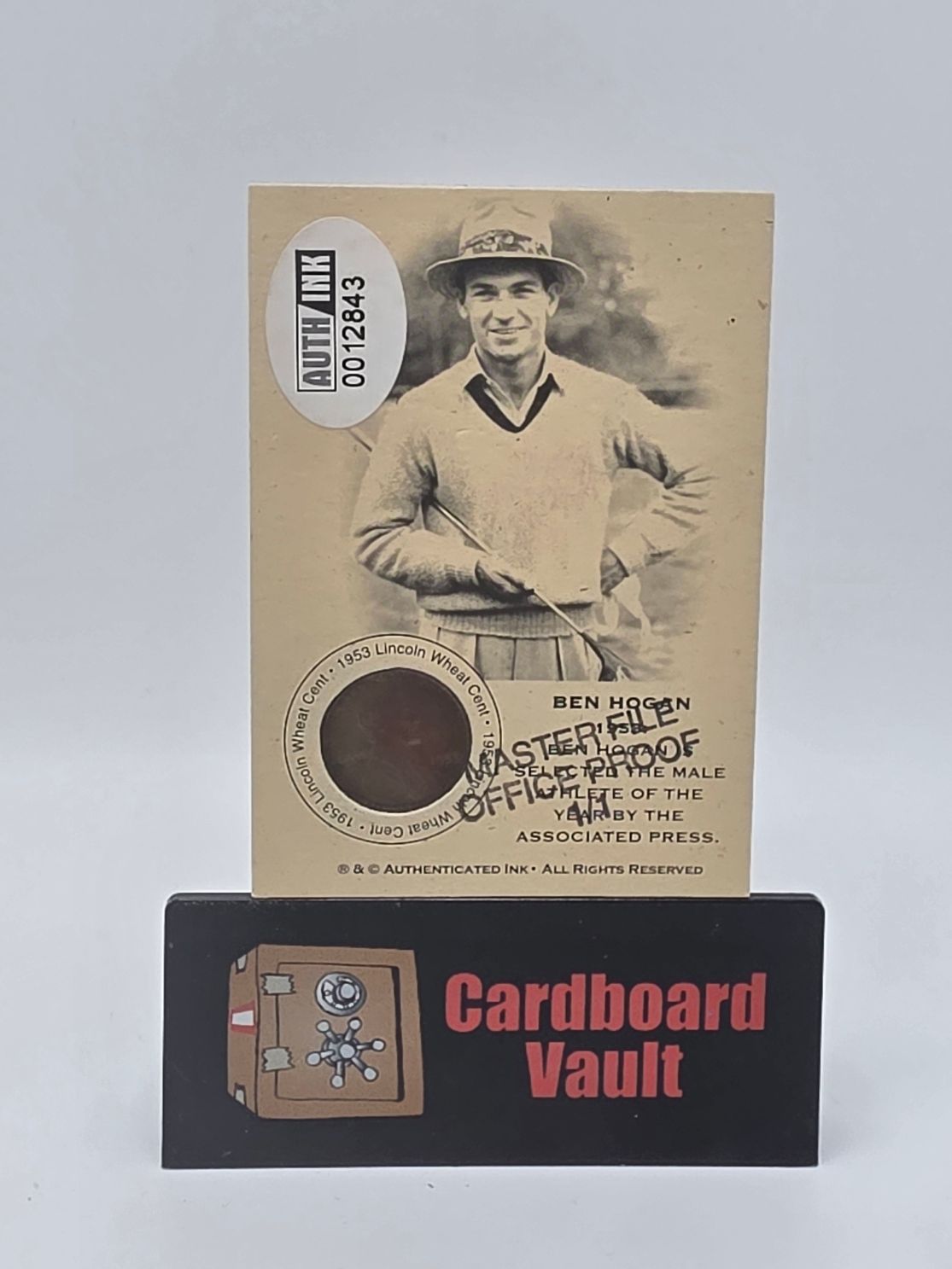 Authenticated Ink Ben Hogan 1953 Lincoln Wheat Cent Authenticated Ink Coin Card