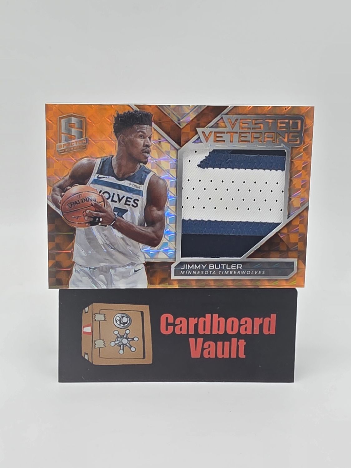 2017-18 Spectra Jimmy Butler Vested Veterans Tri Color Patch # VV-29 Orange Prizm 3/5