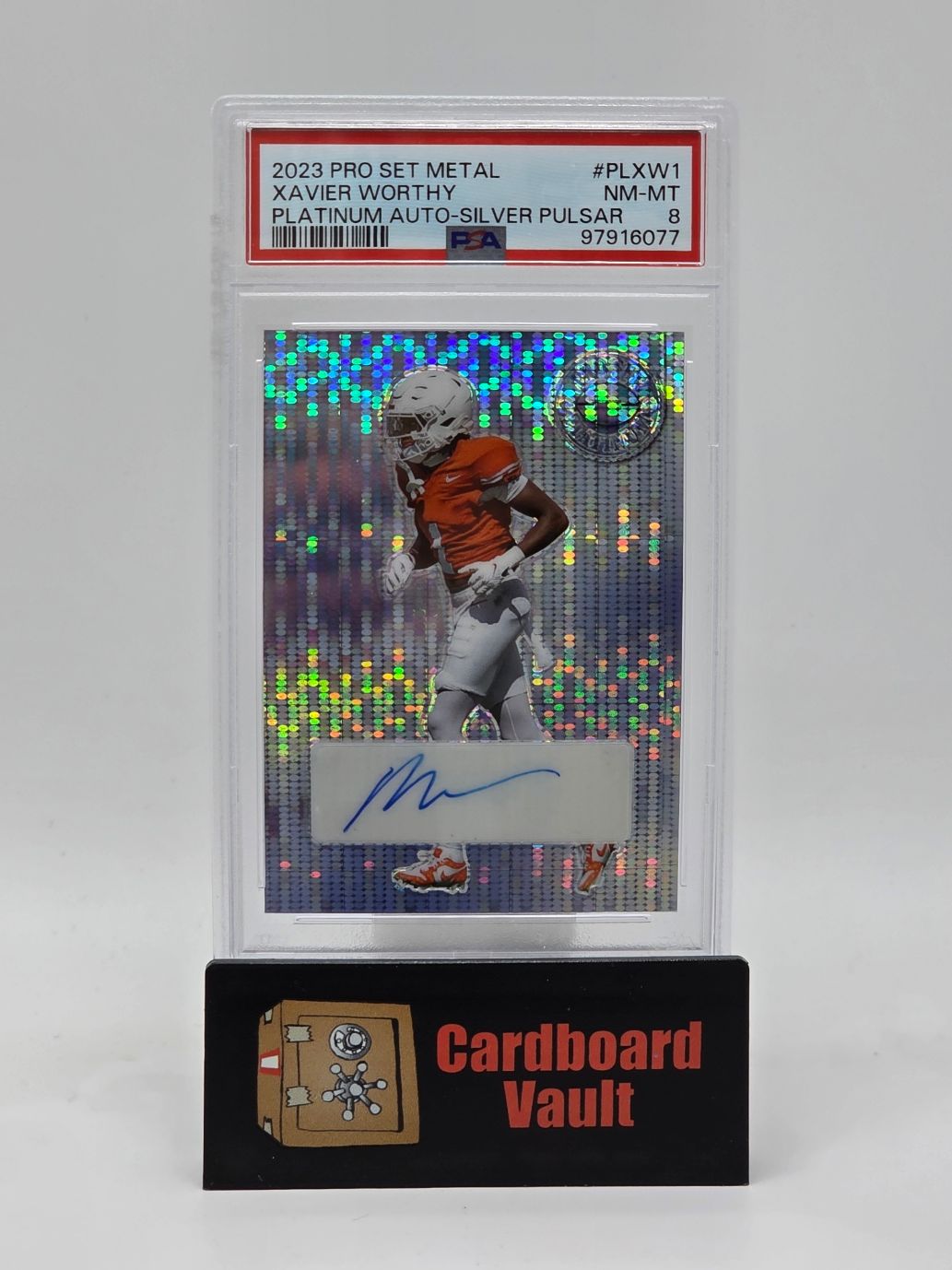 2023 Pro Set Metal Xavier Worthy Platinum Auto  #PL-XW1 Silver Pulsar 2/10 PSA 8 97916077