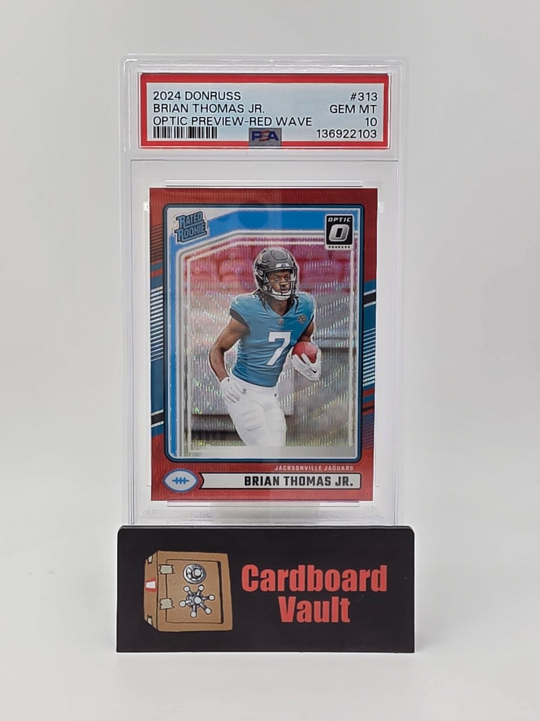 2024 Donruss Brian Thomas Jr Rated Rookie Optic Preview #313 Red Wave Prizm PSA 10 136922103