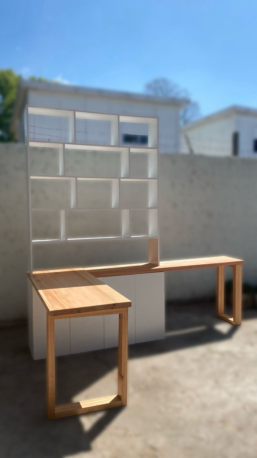 SET DÚO de ESCRITORIO doble con BIBLIOTECA/ESTANTERIA