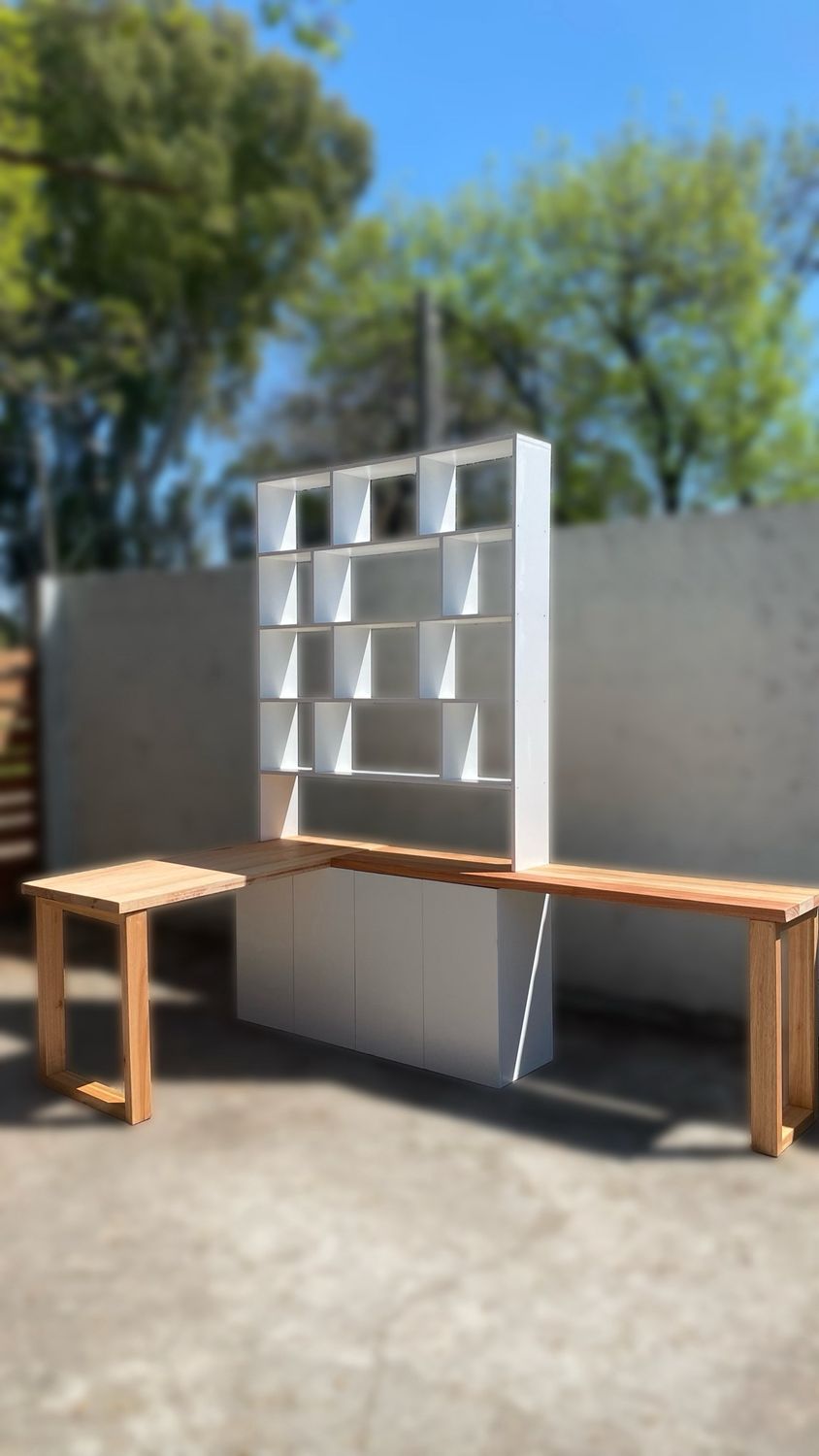 SET DÚO de ESCRITORIO doble con BIBLIOTECA/ESTANTERIA
