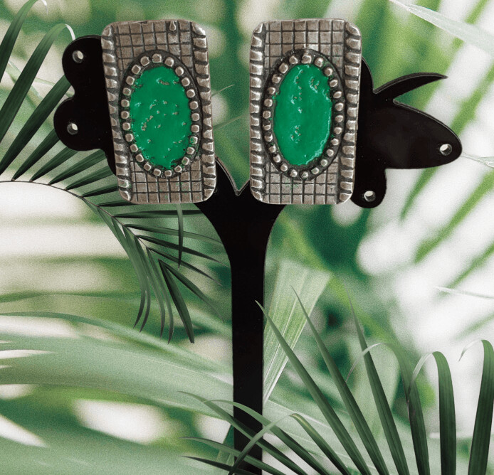 Pendiente de PIN Plata vieja 925 verde