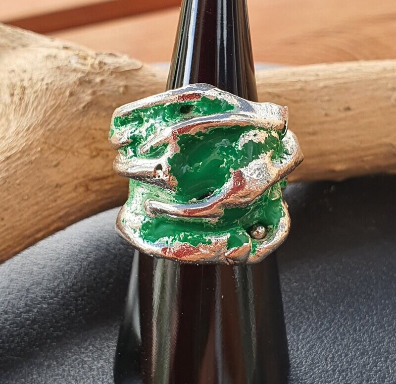 Anillo abierto esmaltado verde, plata 925, Espectacular!