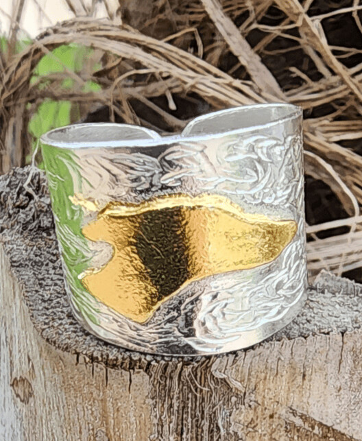 Anillo galgo abierto ajustable, PLATA Y ORO FINO facetado