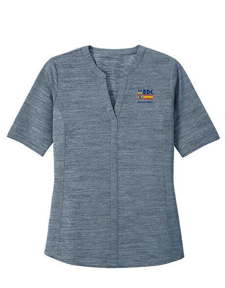 Women's Heather Open Neck Top, Color: Regatta Blue/Gusty Grey