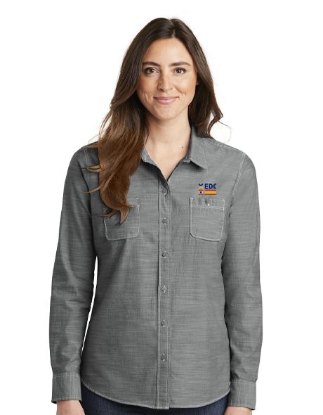 Ladies Slub Chambray Shirt, Color: Grey