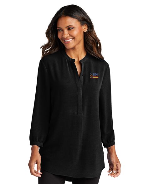 Ladies 3/4-Sleeve Textured Crepe Tunic, Color: Deep Black