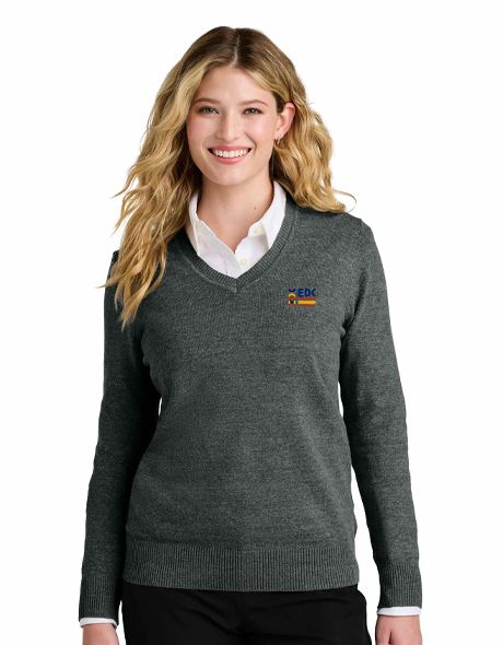 Ladies Easy Care V-Neck Sweater, Color: Charcoal Heather
