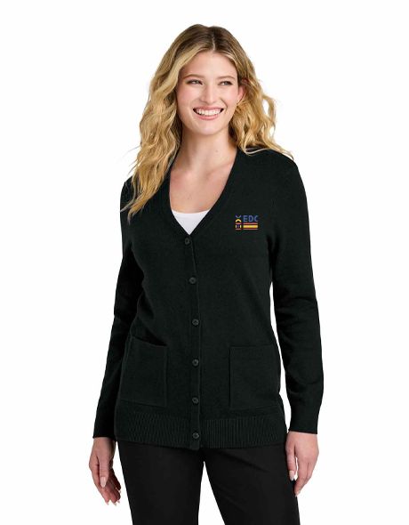 Ladies Easy Care Button-Up Cardigan, Color: Deep Black