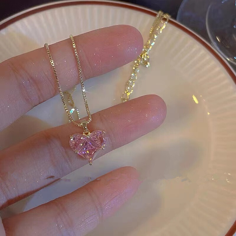 2022 nova tendência de moda design único elegante delicado rosa clavícula amor zircão colar de jóias mulheres presente do partido por atacado