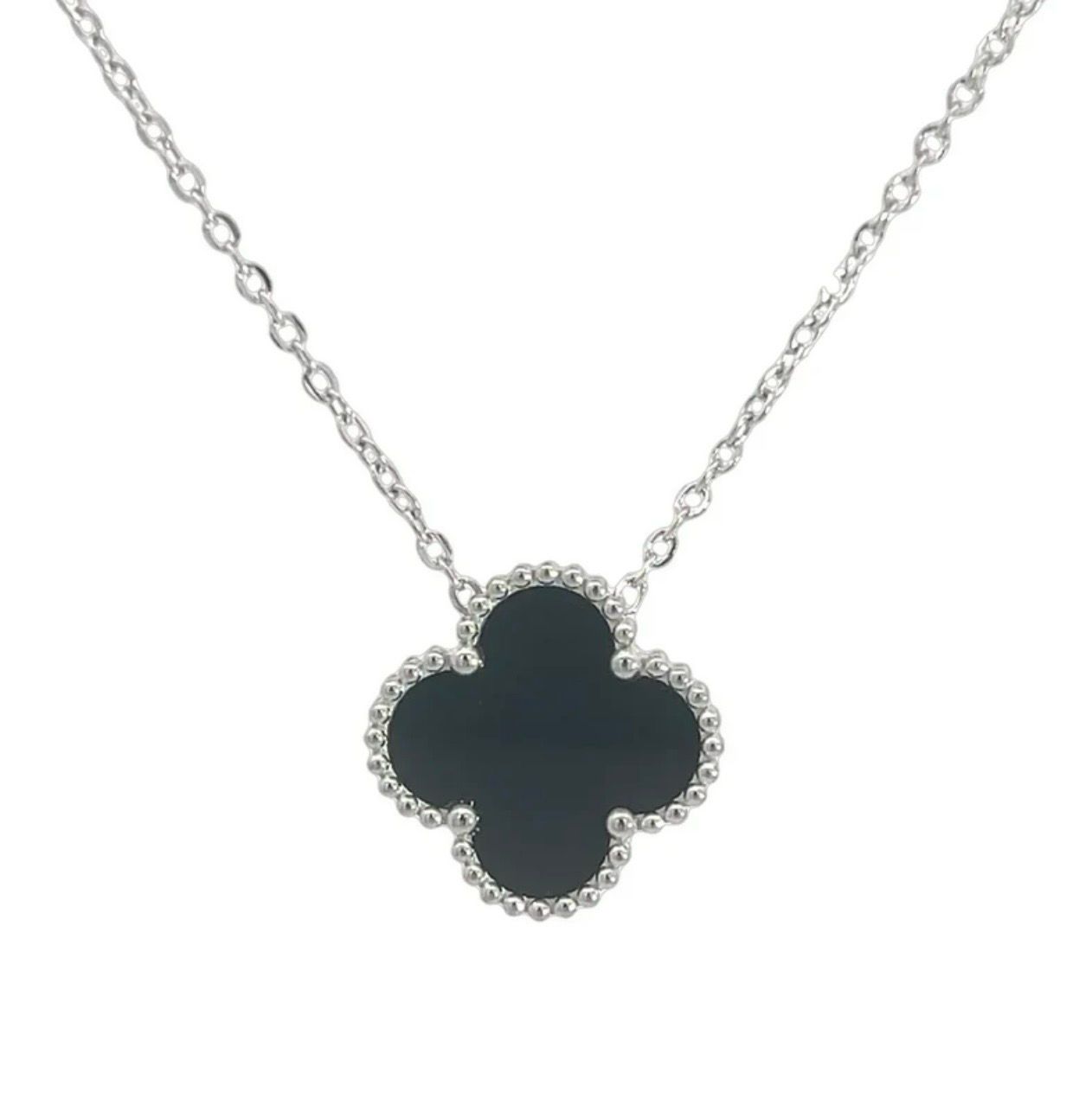 Black Four Leaf Clover Necklace - Silver Black Four Leaf Clover Necklace - Silver