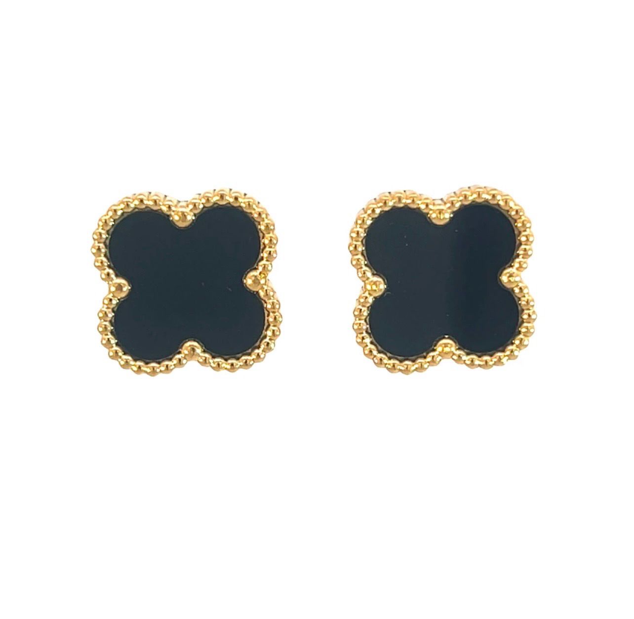 Black Four Leaf Clover Earrings - 18K Gold Plated Black Four Leaf Clover Earrings - 18K Gold Plated