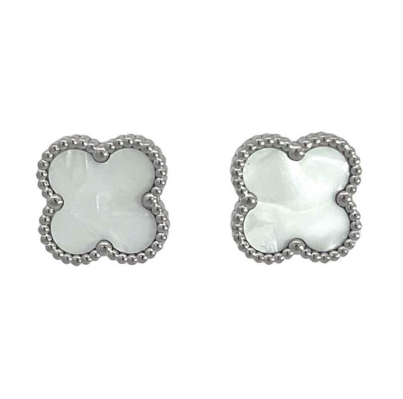 White Four Leaf Clover Stud Earrings