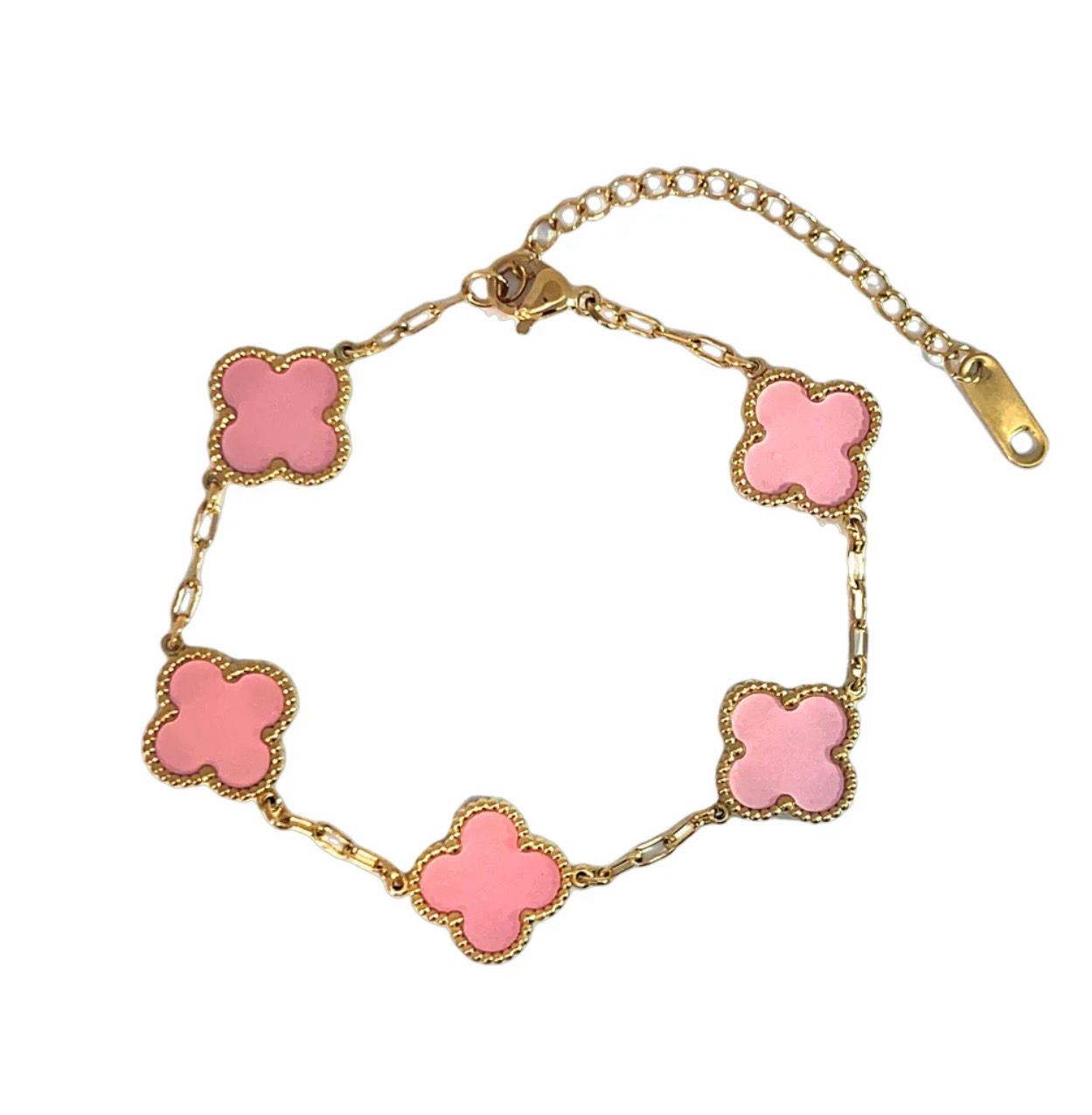 Pink Four Leaf Clover Bracelet - 18K Gold Plated Pink Four Leaf Clover Bracelet - 18K Gold Plated