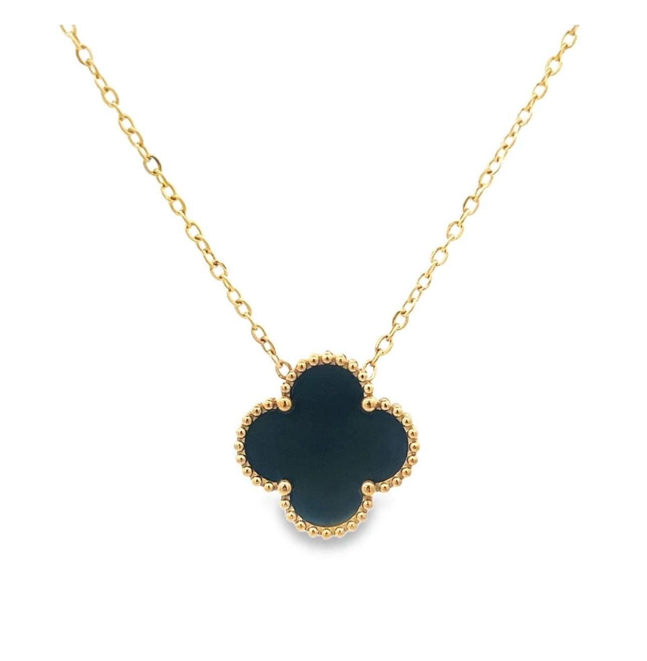 Black Four Leaf Clover Necklace - 18K Gold Plated
