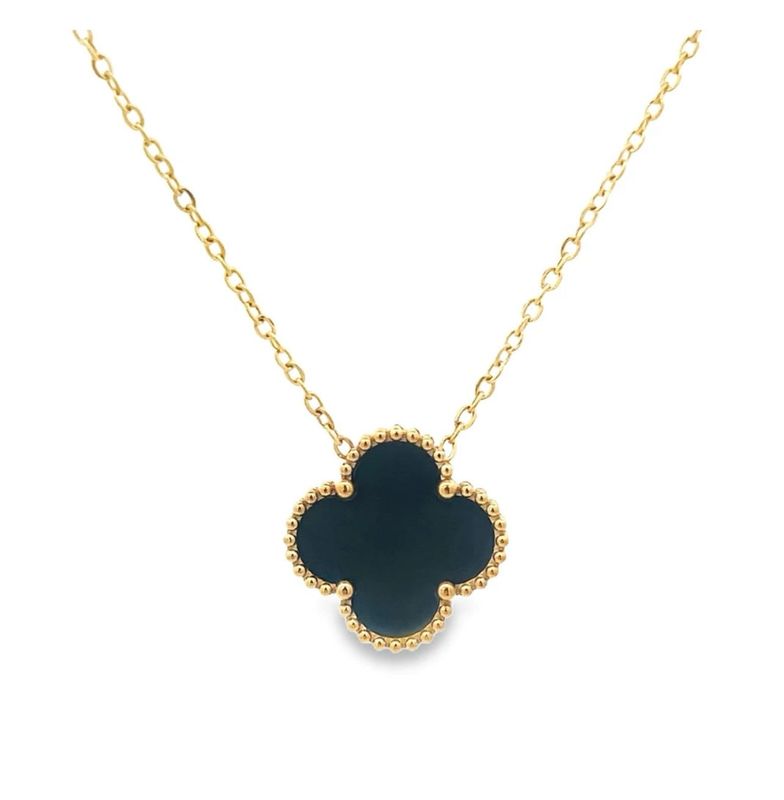 Black Four Leaf Clover Necklace - 18K Gold Plated