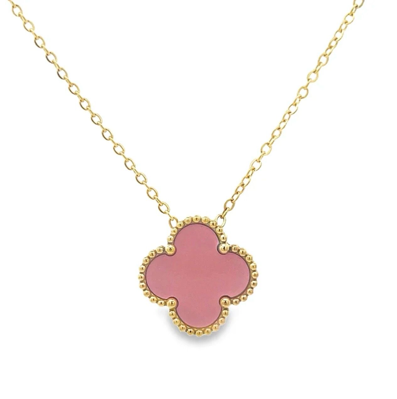 Pink Four Leaf Clover Necklace - 18K Gold Plated Pink Four Leaf Clover Necklace - 18K Gold Plated