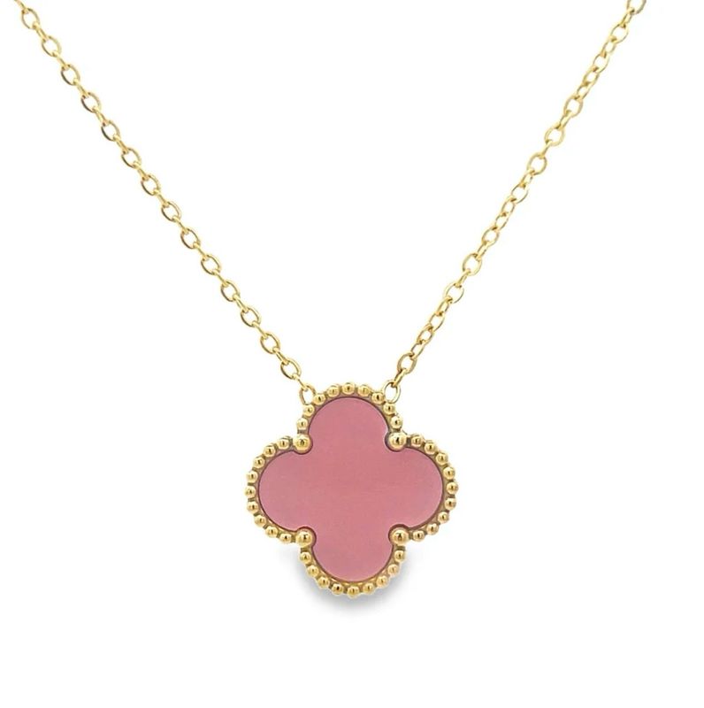 Pink Four Leaf Clover Necklace - 18K Gold Plated
