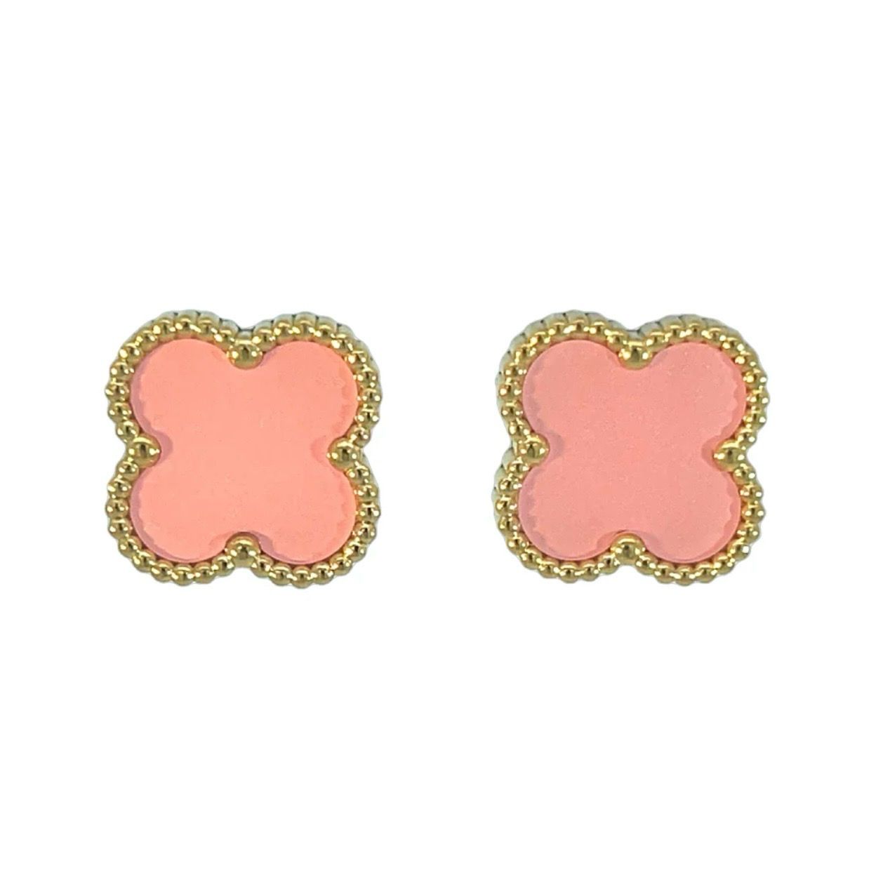 Pink Four Leaf Clover Earrings - 18K Gold Plated
