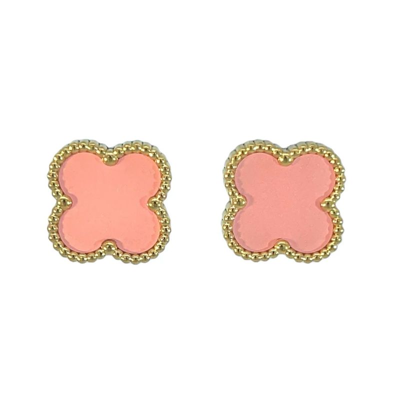 Pink Four Leaf Clover Earrings - 18K Gold Plated