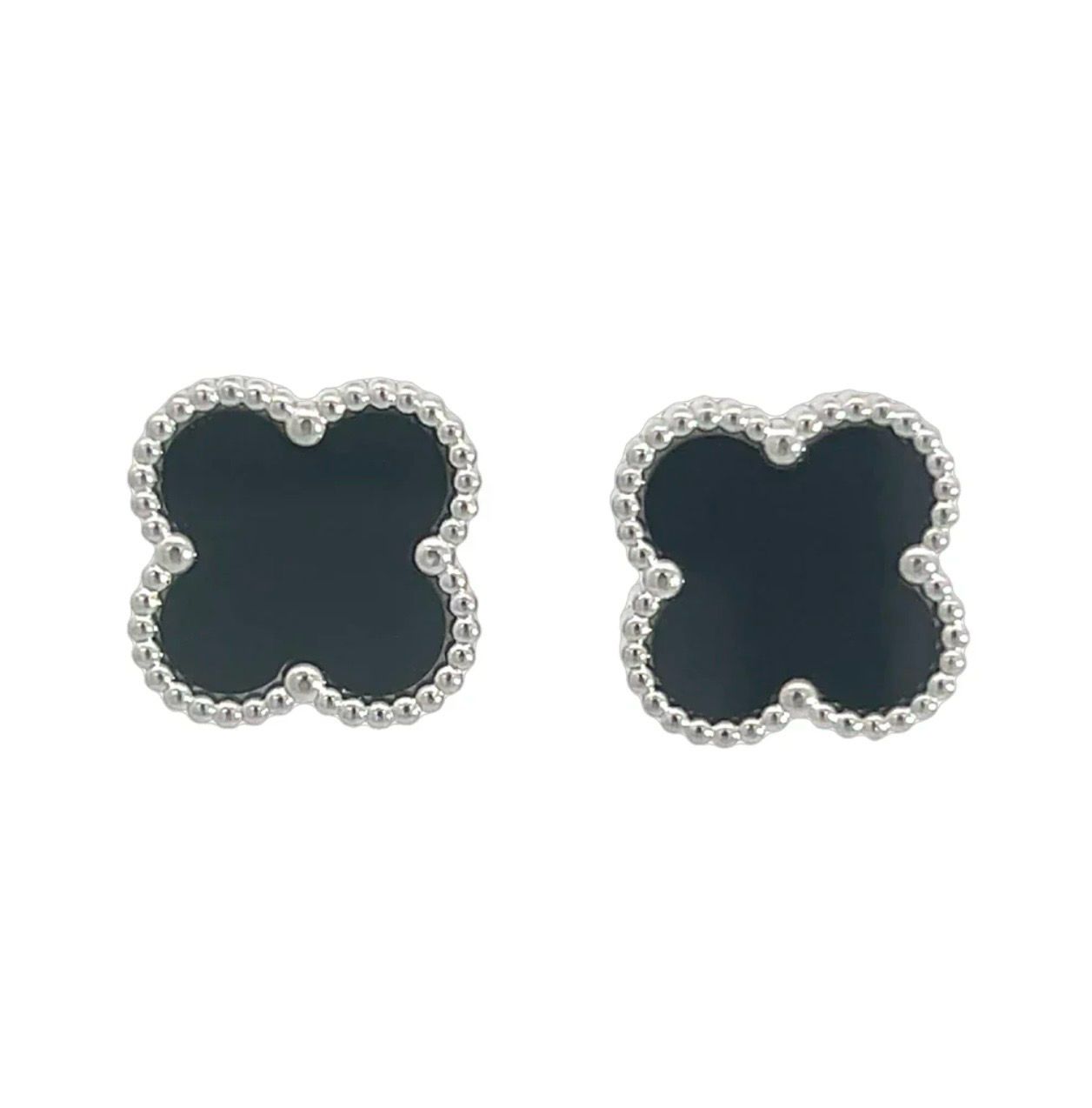 Black Four Leaf Clover Stud Earrings - Silver Black Four Leaf Clover Stud Earrings - Silver