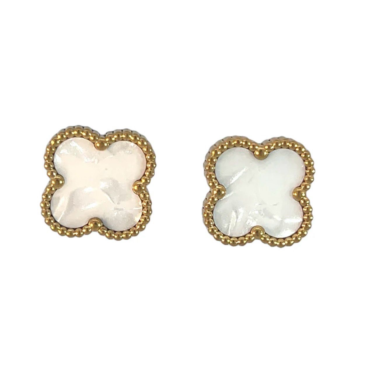 White Four Leaf Clover Stud Earrings - 18K Gold Plated