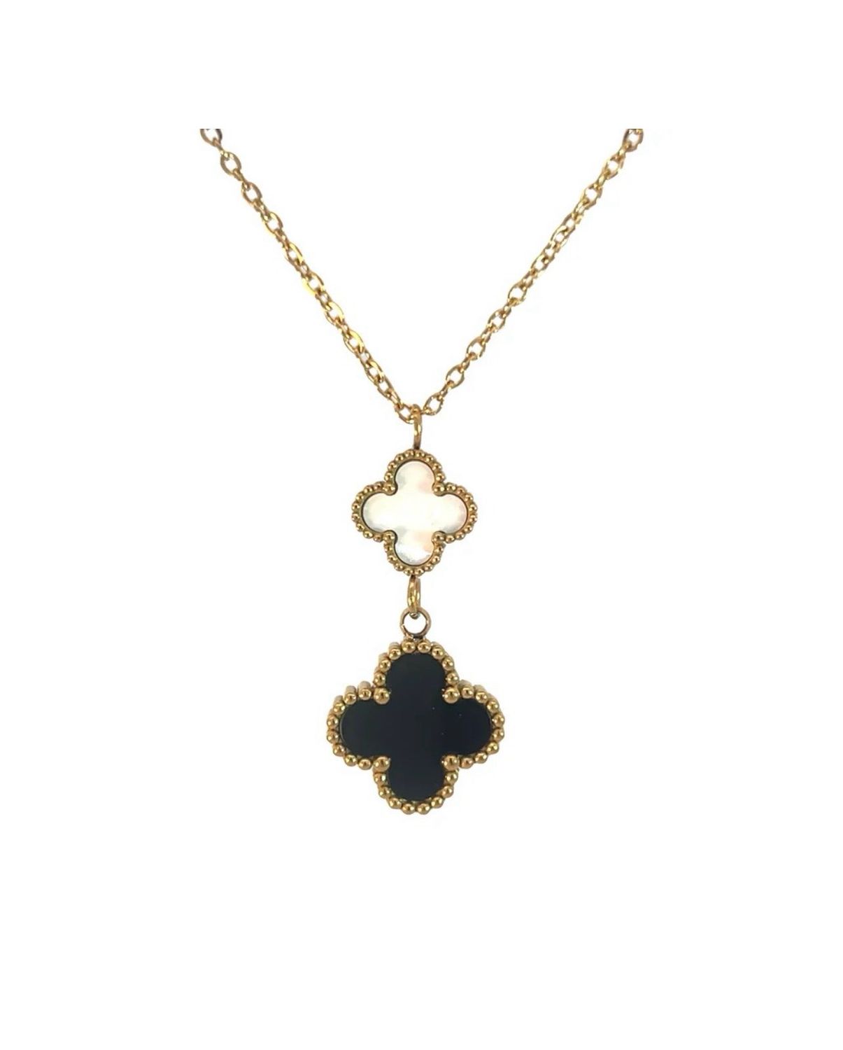 White & Black Double Clover Necklace - 18K Gold Plated White & Black Double Clover Necklace - 18K Gold Plated