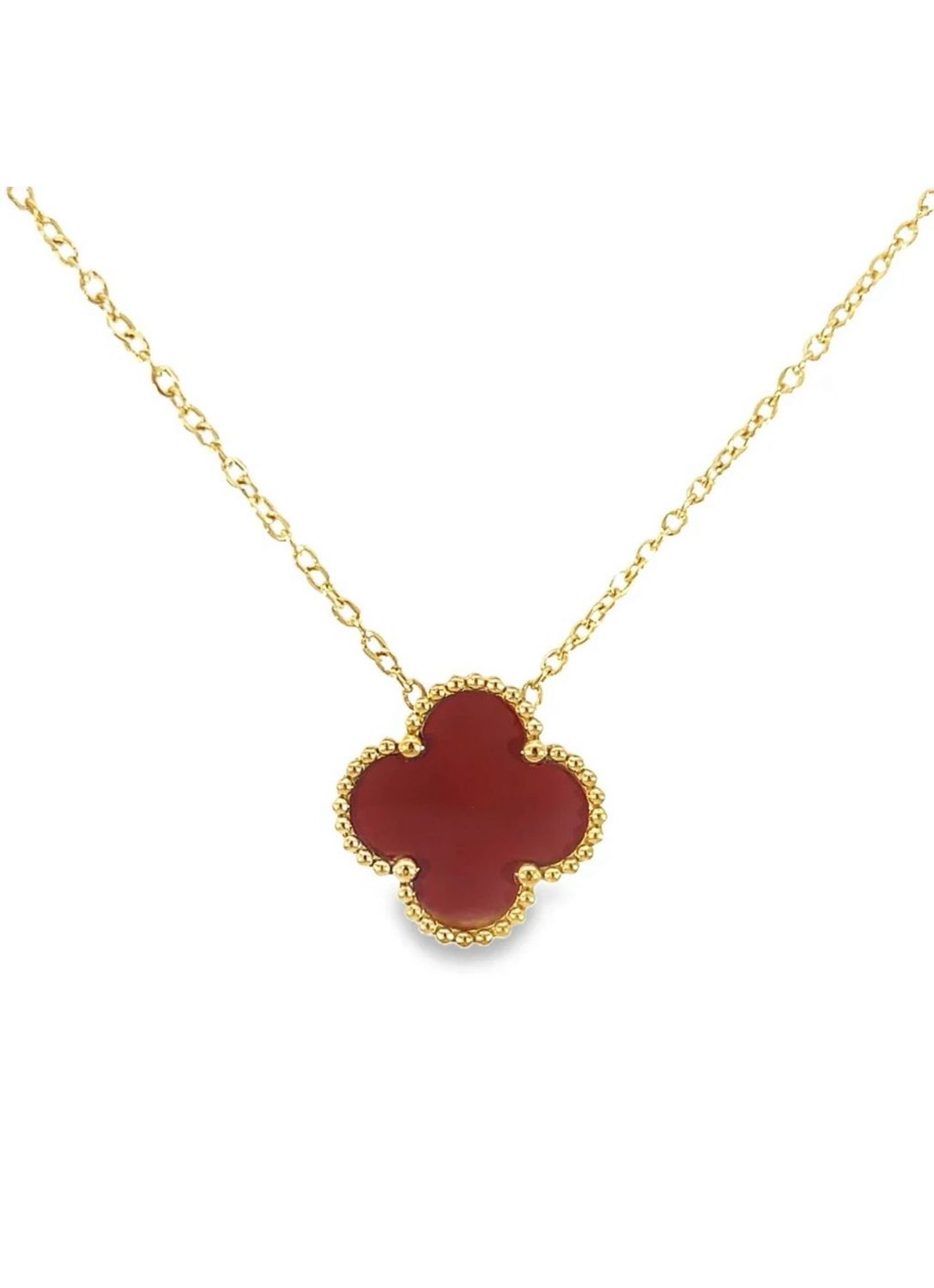 Deep Red Four Leaf Clover Necklace - 18K Gold Plated Deep Red Four Leaf Clover Necklace - 18K Gold Plated