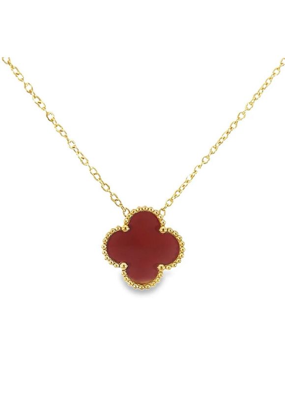 Deep Red Four Leaf Clover Necklace - 18K Gold Plated