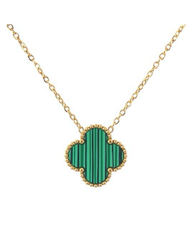 Green Four Leaf Clover Necklace - 18K Gold Plated