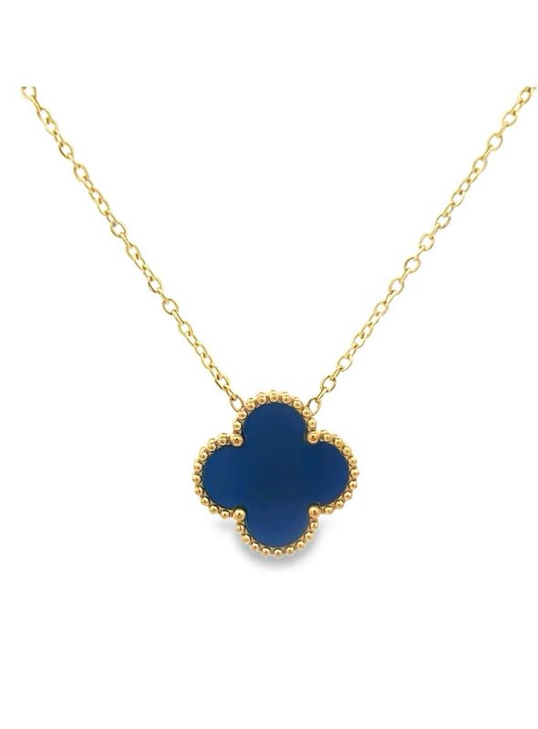 Royal Blue Four Leaf Clover Necklace - 18K Gold Plated