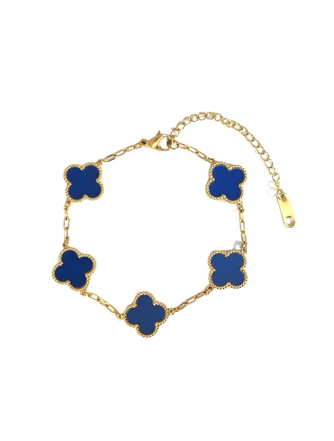 Royal Blue Four Leaf Clover Bracelet - 18K Gold Plated Royal Blue Four Leaf Clover Bracelet - 18K Gold Plated