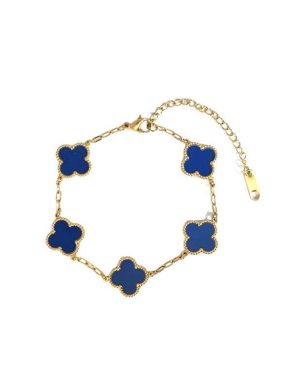 Royal Blue Four Leaf Clover Bracelet - 18K Gold Plated