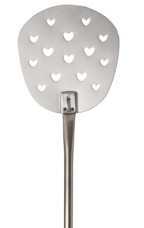 BLUE FARM | Lilly. CUORE perforated peel to bake and spin pizza Ø 20/26 cm titanium - h 170 cm