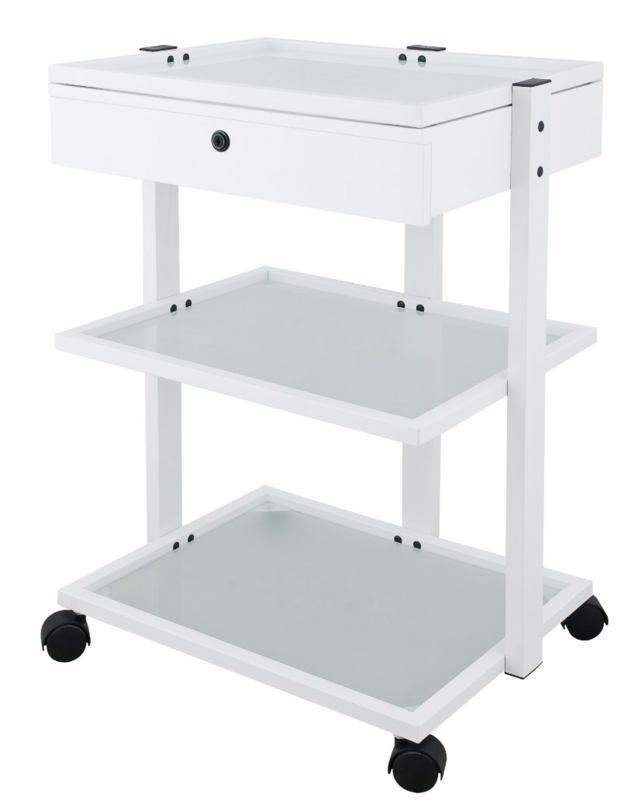 BLUE FARM | Weelko. Facile +. Trolley with one drawer with key and 3 glass shelves