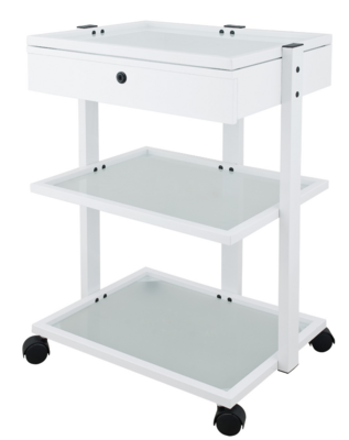 BLUE FARM | Weelko. Facile +. Trolley with one drawer with key and 3 glass shelves