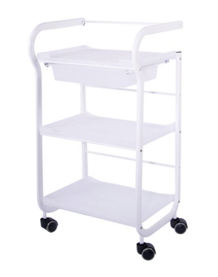 BLUE FARM | Weelko. Part. Metal trolley with 3 plastic shelves and a pull-out drawer