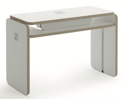 BLUE FARM | Vismara. Nat. MaMatt white manicure table edged in ribbed wood