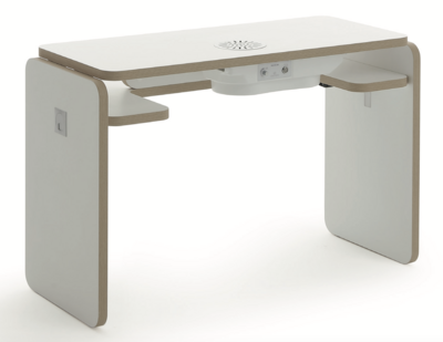 BLUE FARM | Vismara. Nat. MaMatt white manicure table edged in ribbed wood