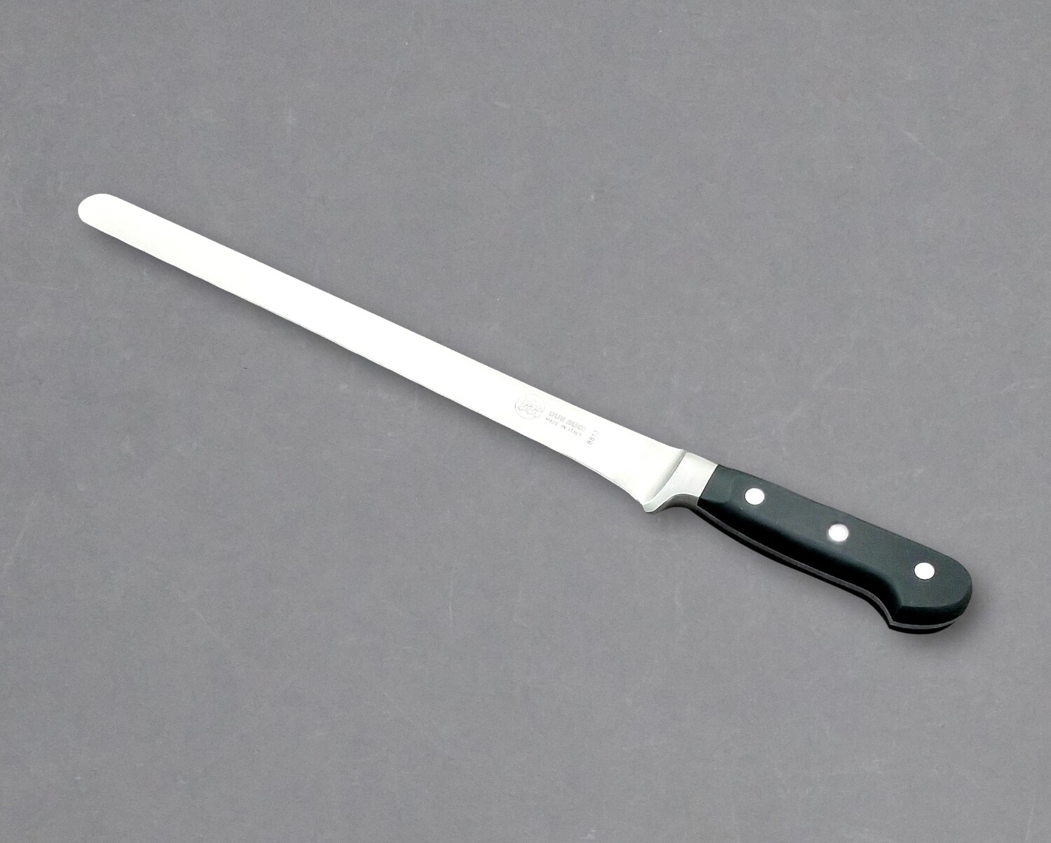 BLUE FARM | Due Buoi knives. Chef's "prosciutto" Knife. St. steel. Black / green