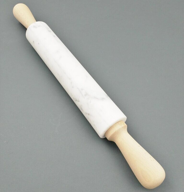 BLUE FARM | Due Buoi knives. Carrara Marble Rolling Pin with wooden handle