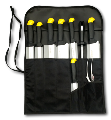 BLUE FARM | Due Buoi knives. Light Black roll bag with 10 slots