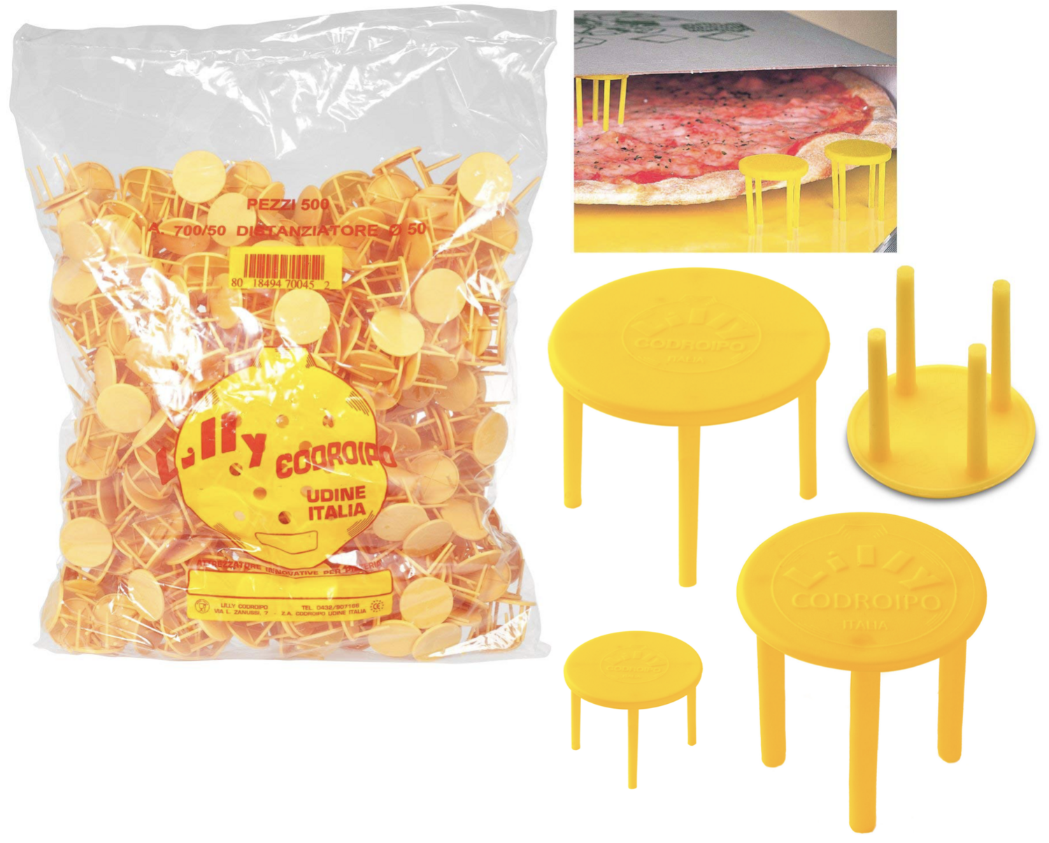 BLUE FARM | Lilly.  Cilindric spacers for pizza take-away, in atoxic PP. 2 measures and 5 variants