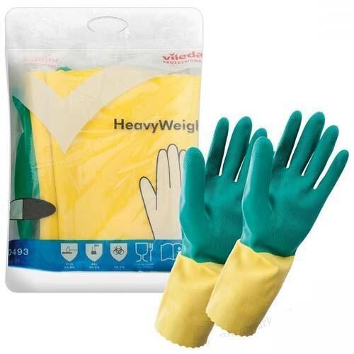 BLUE FARM | Vileda Professional. HeavyWeight: Guante de látex y neopreno de 3 capas extra resistentes. 10 pares (20 guantes)