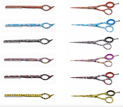 BLUE FARM | Lombard. Color.I. Decorated cutting scissors and razor + blades.