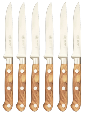 BLUE FARM | Due Buoi Knives. 605L. Olive. Bloc à couteaux à steak "Mini" en bois. 6 morceaux