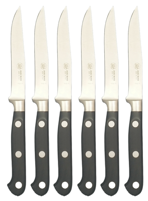 BLUE FARM | Due Buoi Knives. 605L. Black. "Mini" wooden steak knife block. 6 pieces